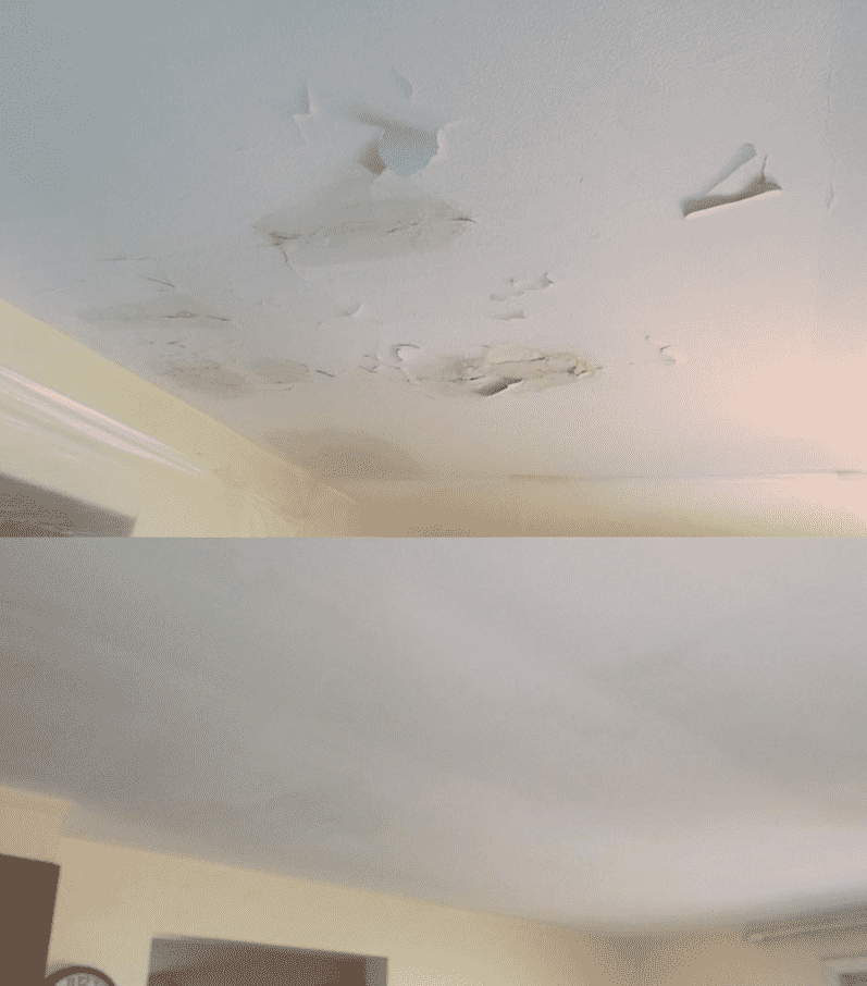 Carrigan Painting portfolio image of water damage ceiling rapir in kitchen 
