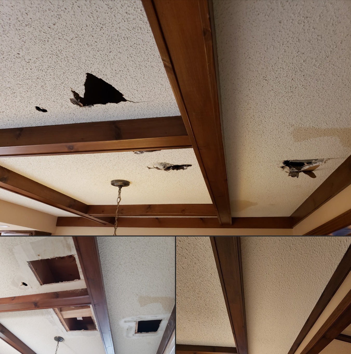 Carrigan Painting portfolio image of popcorn ceiling damage from plumbers in East Amherst NY